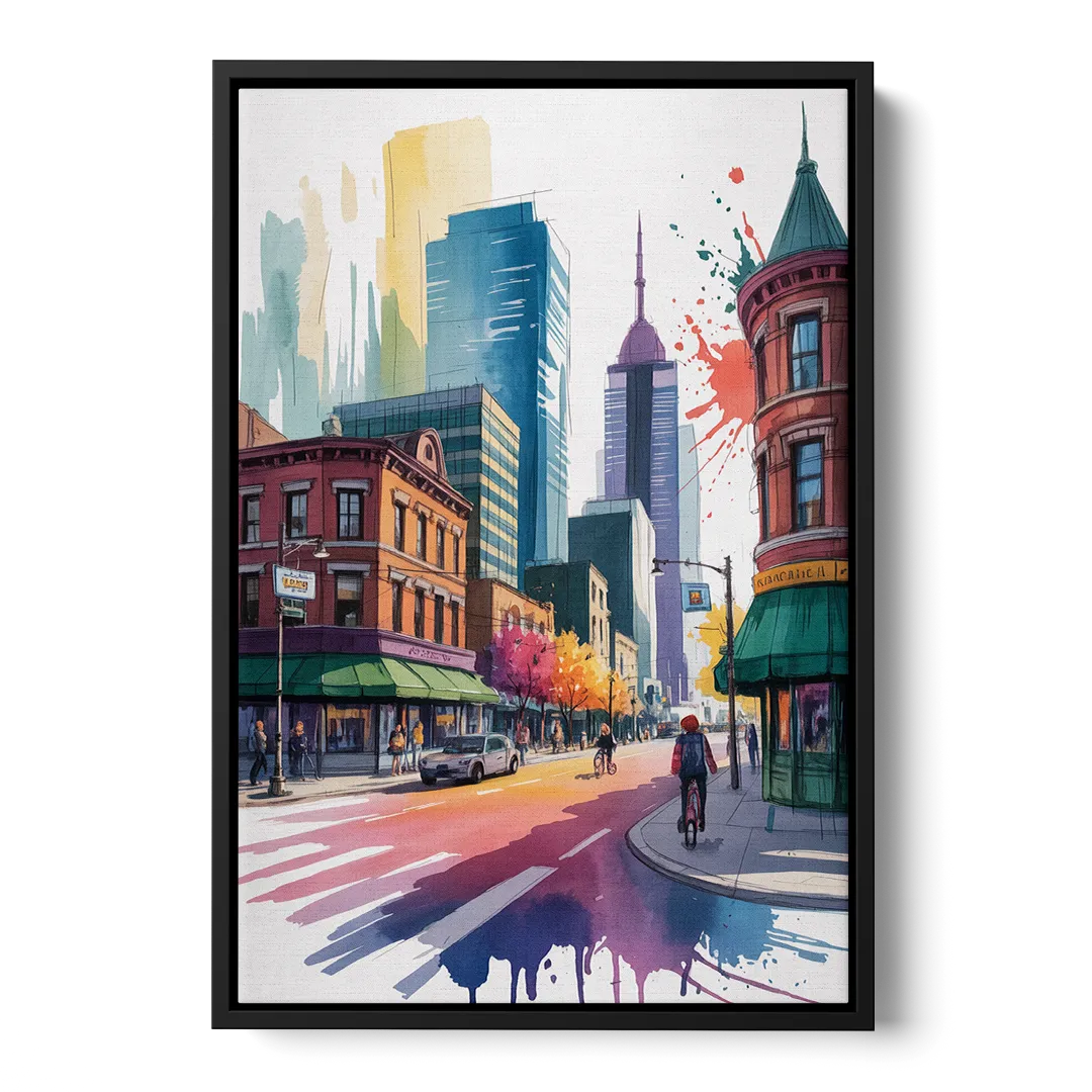 Toronto Queen Street West Front - Black Canvas Wall Art