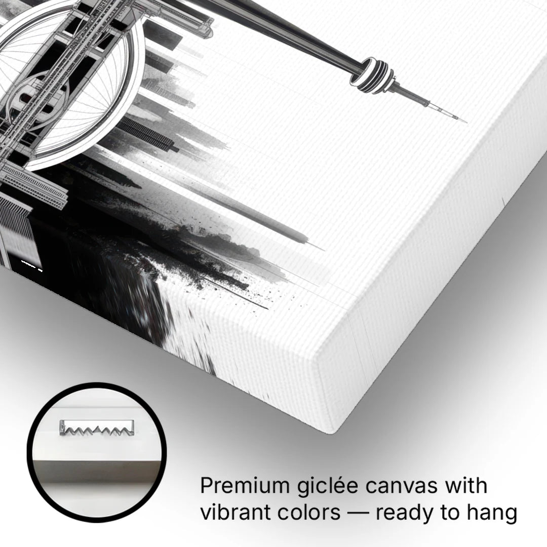 Toronto Skyline Black and White - Canvas Wall Art - Gallery Wrap Corner