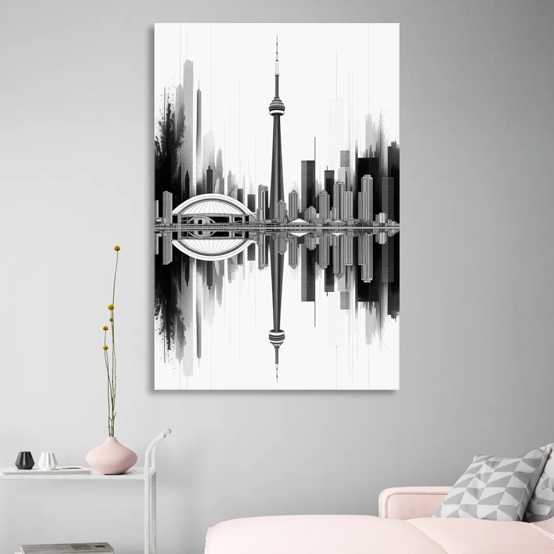 Toronto Skyline Black and White Living Room - Canvas Wall Art