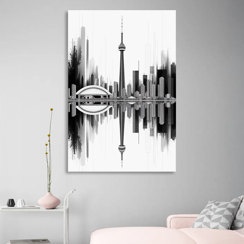 Toronto Skyline Black and White Living Room - Canvas Wall Art