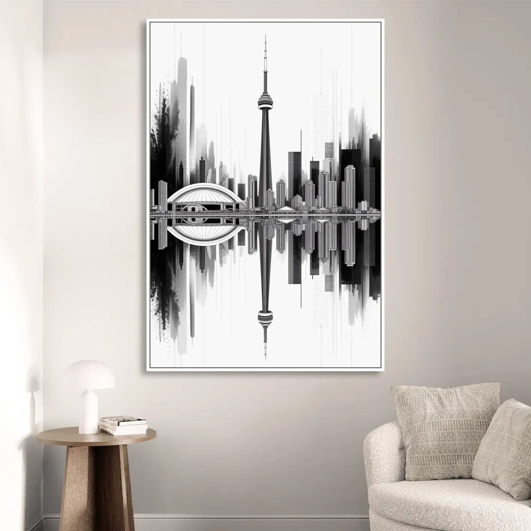 Toronto Skyline Black and White Sitting Room - White Canvas Wall Art