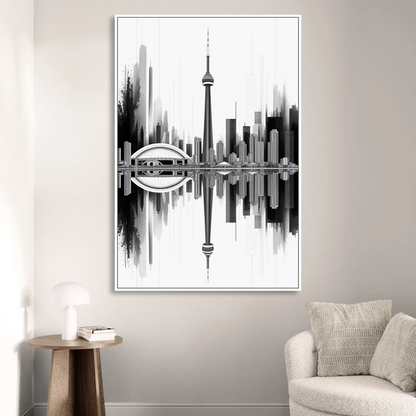 Toronto Skyline Black and White Sitting Room - White Canvas Wall Art
