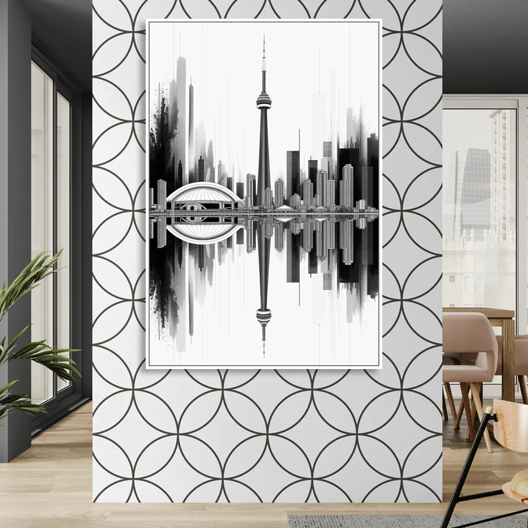 Toronto Skyline Black and White Living Room - White Canvas Wall Art