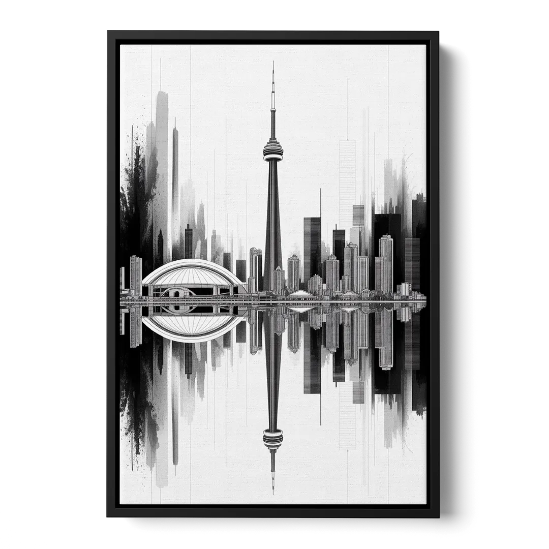 Toronto Skyline Black and White Front - Black Canvas Wall Art