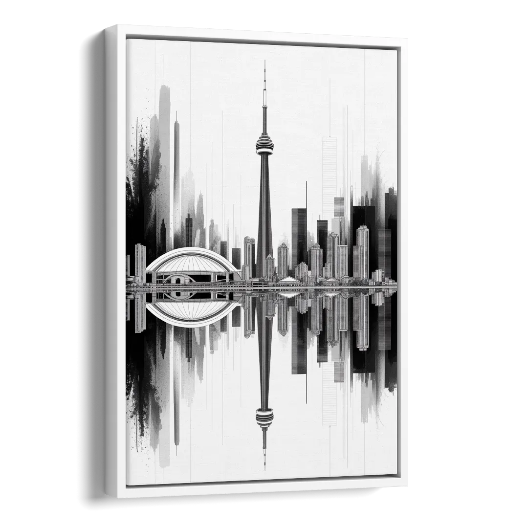 Toronto Skyline Black and White Side - White Canvas Wall Art