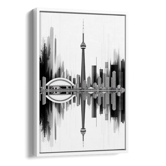 Toronto Skyline Black and White Side - White Canvas Wall Art