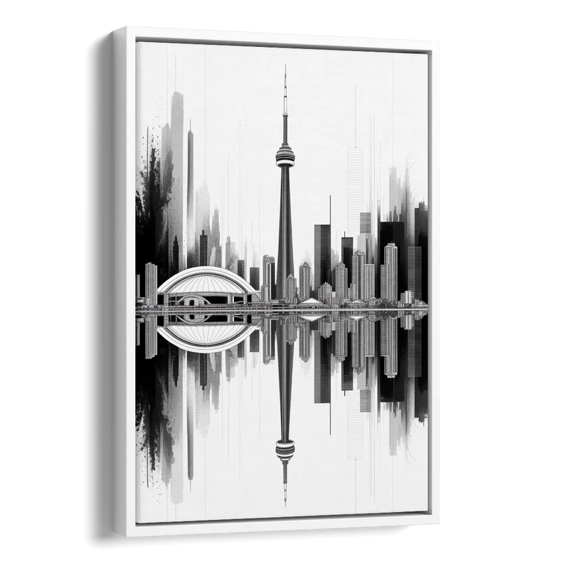 Toronto Skyline Black and White Side - White Canvas Wall Art