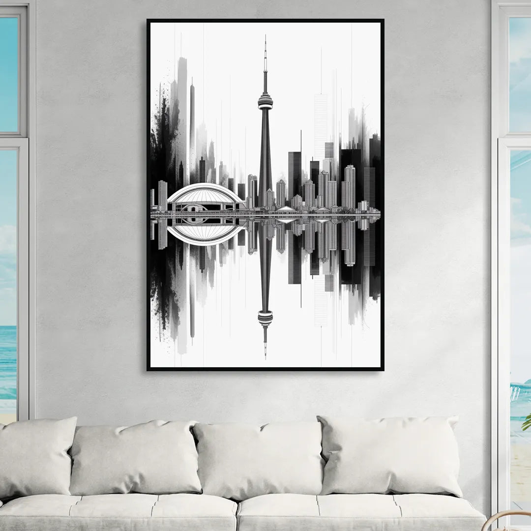 Toronto Skyline Black and White Living Room - Black Canvas Wall Art