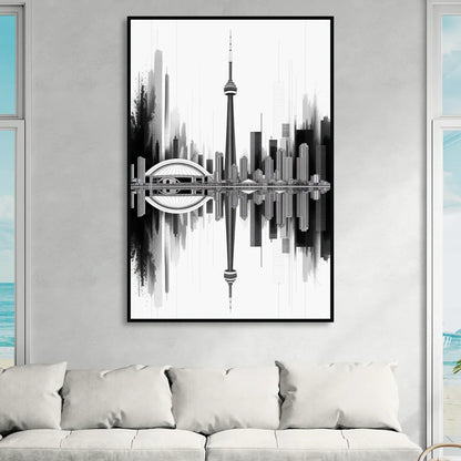 Toronto Skyline Black and White Living Room - Black Canvas Wall Art