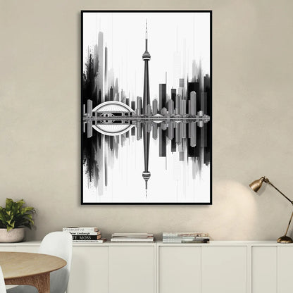 Toronto Skyline Black and White Sitting Room - Black Canvas Wall Art