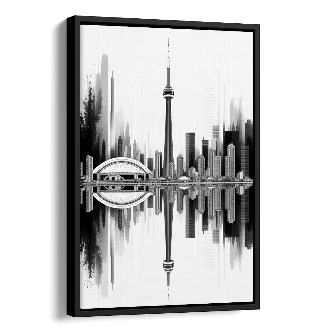 Toronto Skyline Black and White Side - Black Canvas Wall Art