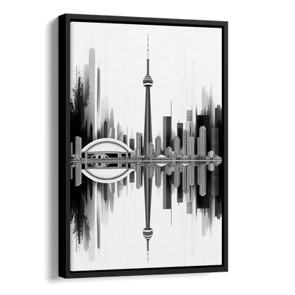 Toronto Skyline Black and White Side - Black Canvas Wall Art