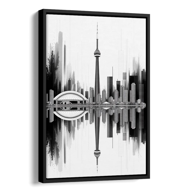 Toronto Skyline Black and White Side - Black Canvas Wall Art
