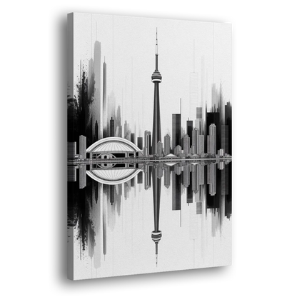 Toronto Skyline Black and White Side - Canvas Wall Art