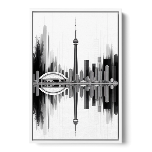 Toronto Skyline Black and White - White Framed Canvas Wall Art - Front