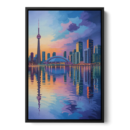 Toronto Skyline Evening Glow Front - Black Canvas Wall Art