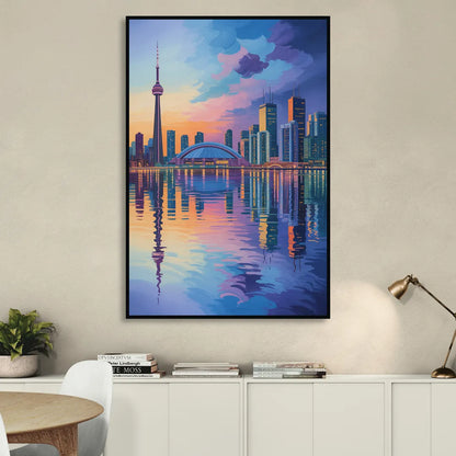 Toronto Skyline Evening Glow Living Room - Black Canvas Wall Art