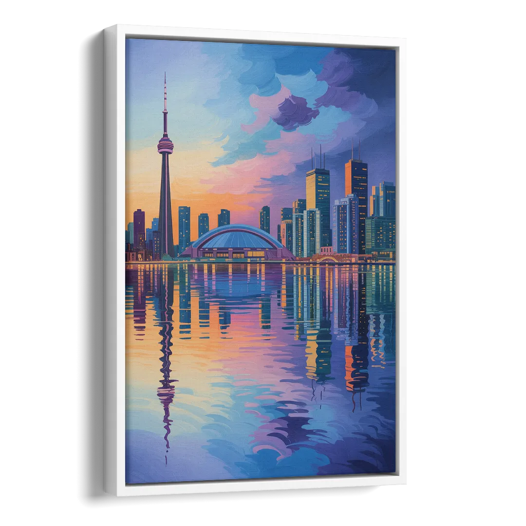 Toronto Skyline Evening Glow Side - White Canvas Wall Art