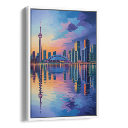 Toronto Skyline Evening Glow Side - White Canvas Wall Art