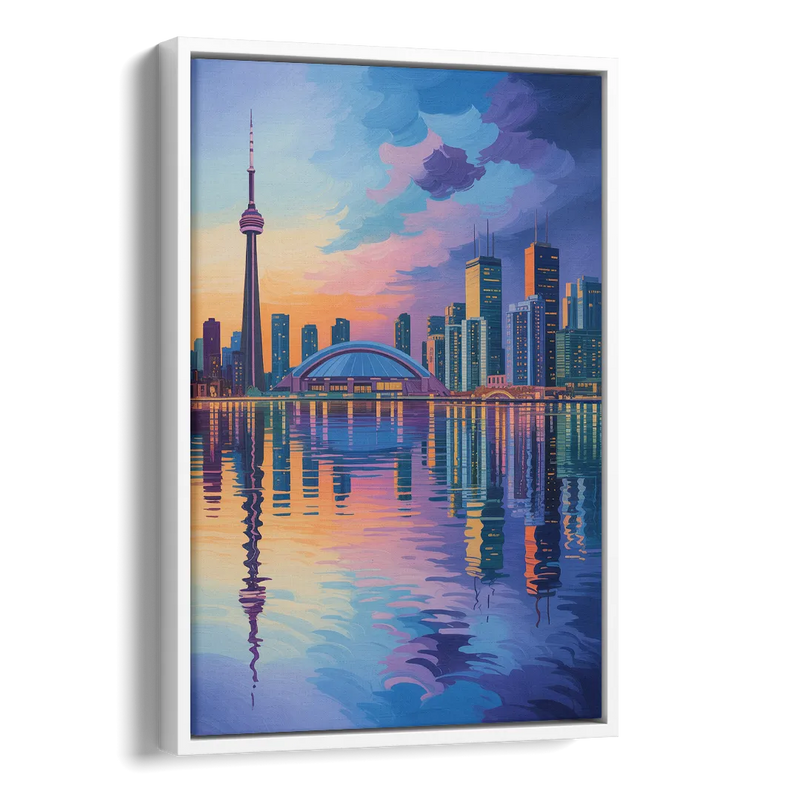 Toronto Skyline Evening Glow Side - White Canvas Wall Art