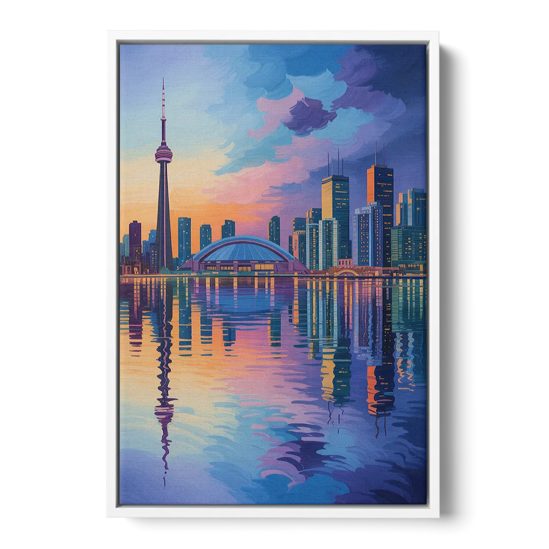 Toronto Skyline Evening Glow Front - White Canvas Wall Art