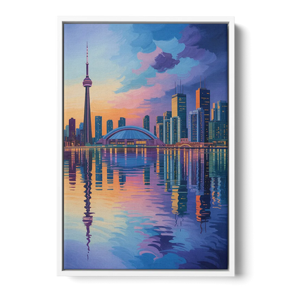 Toronto Skyline Evening Glow Front - White Canvas Wall Art