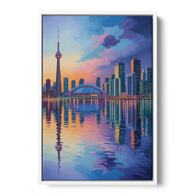 Toronto Skyline Evening Glow Front - White Canvas Wall Art