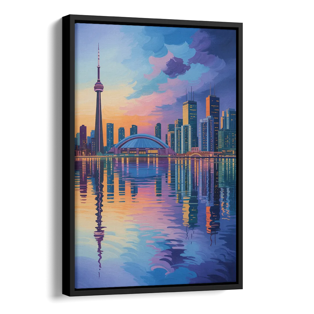 Toronto Skyline Evening Glow Side - Black Canvas Wall Art