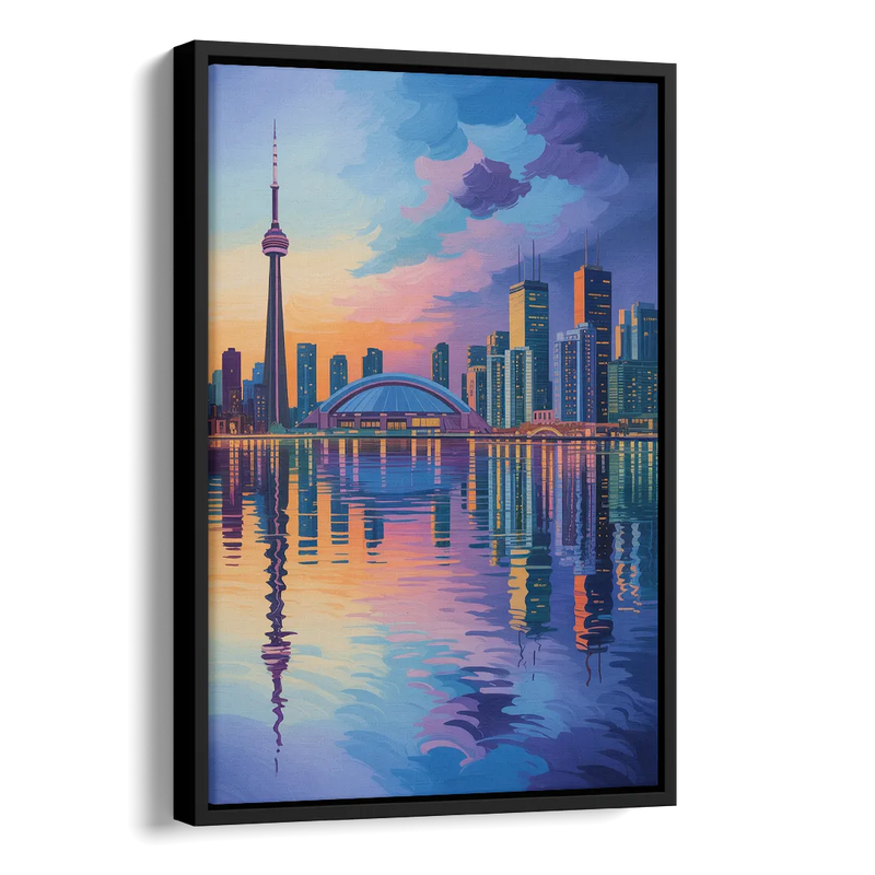 Toronto Skyline Evening Glow Side - Black Canvas Wall Art