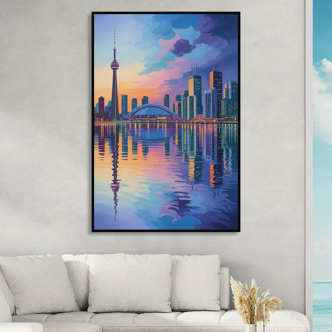 Toronto Skyline Evening Glow Sitting Room - Black Canvas Wall Art