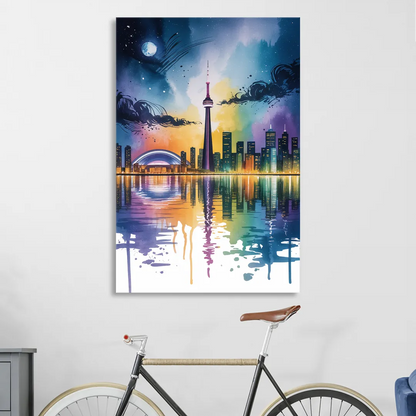 Toronto Skyline at Night Living Room - Canvas Wall Art