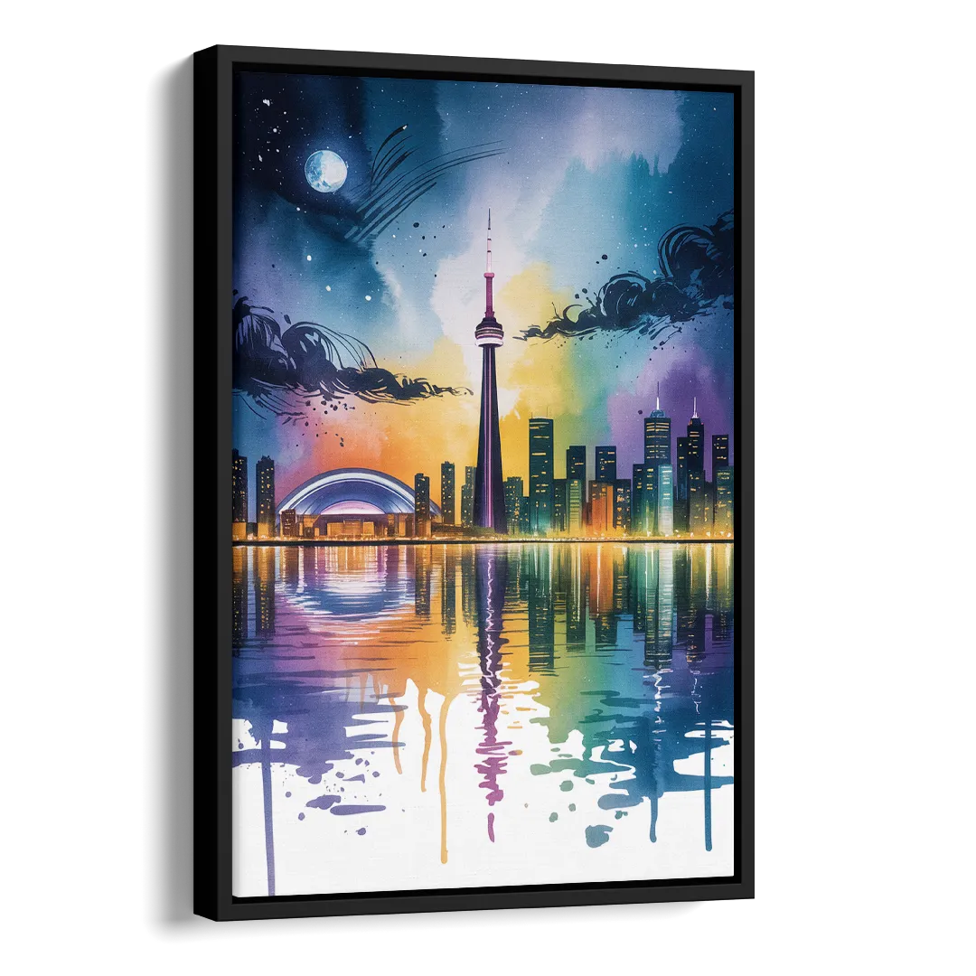 Toronto Skyline at Night Side - Black Canvas Wall Art