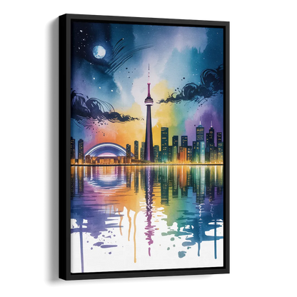Toronto Skyline at Night Side - Black Canvas Wall Art