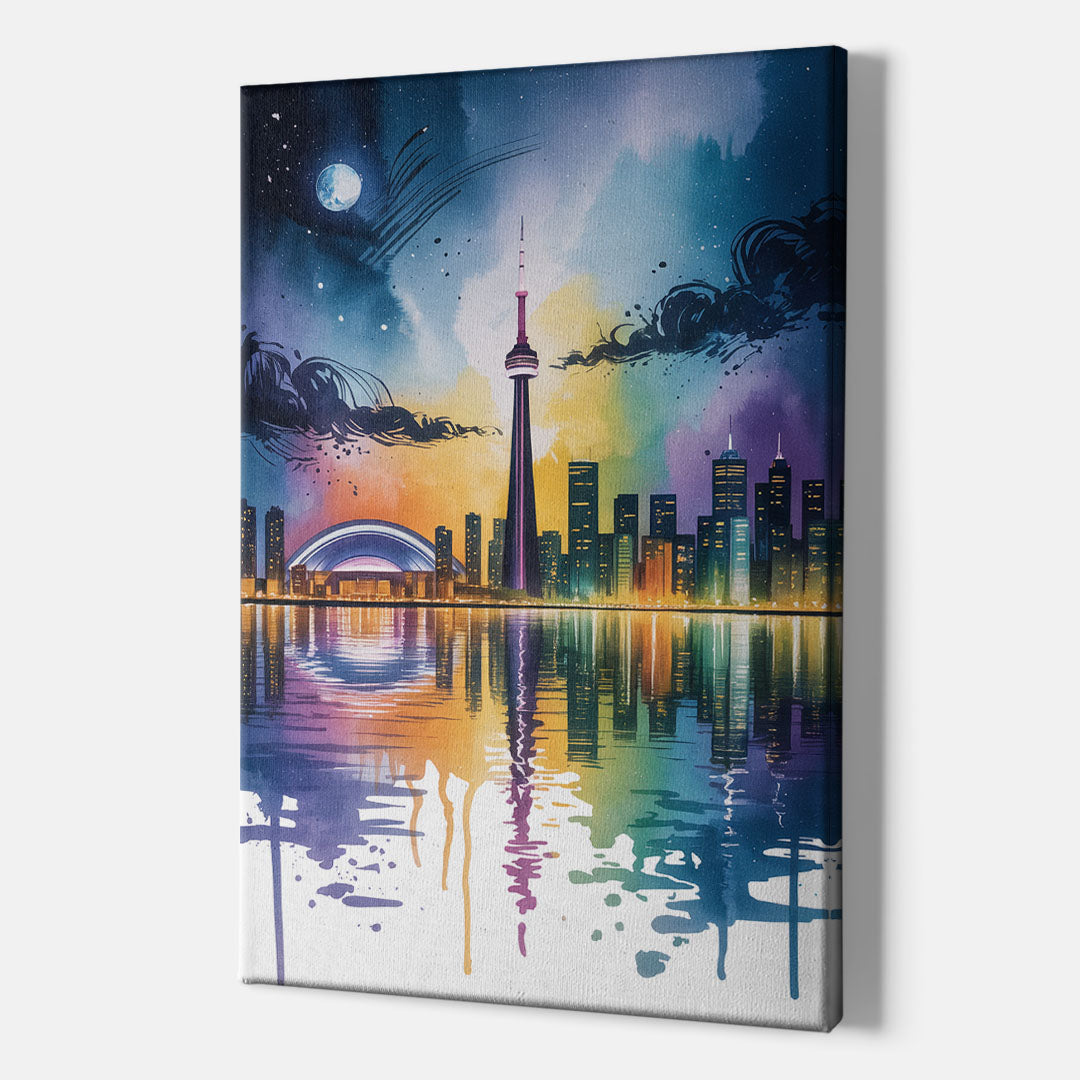 Toronto Skyline at Night - Canvas Print Art Sides