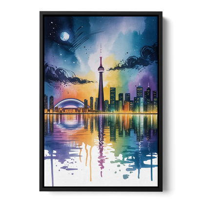 Toronto Skyline at Night Front - Black Canvas Wall Art