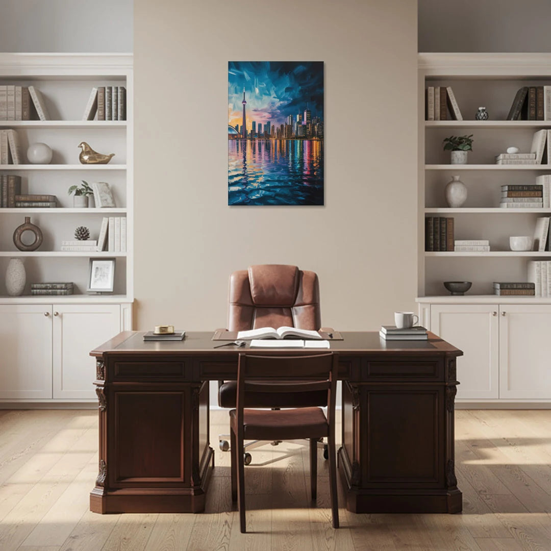 Toronto Skyline at Night Watercolor - Canvas Wall Art - Office - 24x36