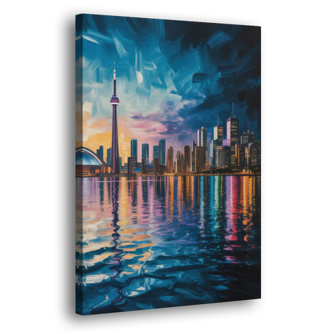 Toronto Skyline at Night Watercolor - Canvas Wall Art - Side