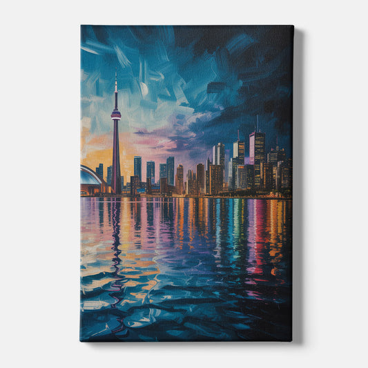 Toronto Skyline at Night Watercolor - Canvas Wall Art