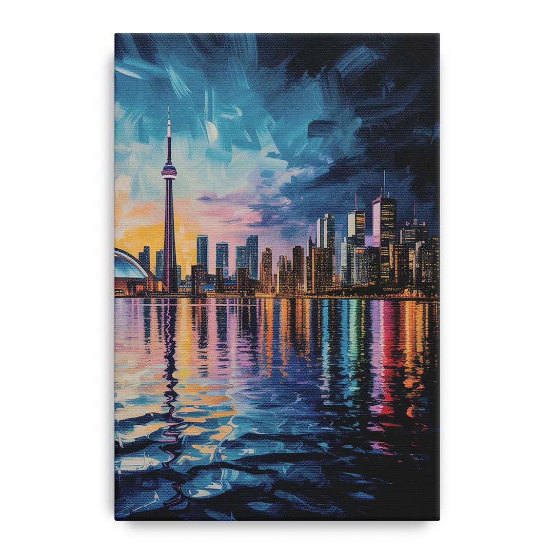 Toronto Skyline at Night Watercolor Front - Canvas Wall Art