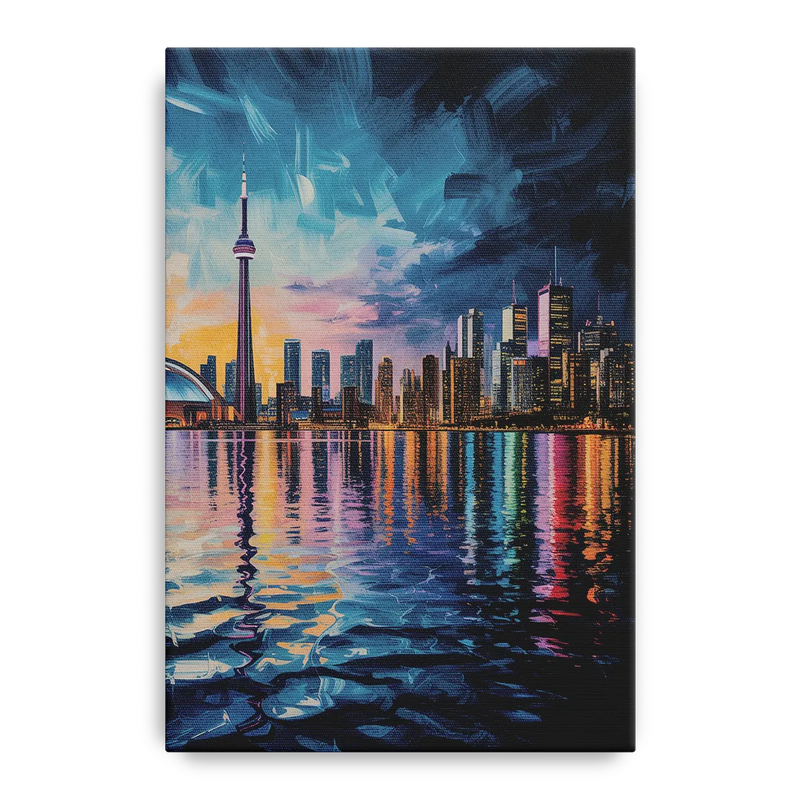 Toronto Skyline at Night Watercolor Front - Canvas Wall Art