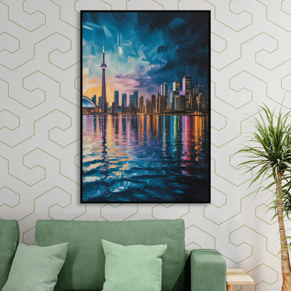 Toronto Skyline at Night Watercolor Sitting Room - Black Canvas Wall Art