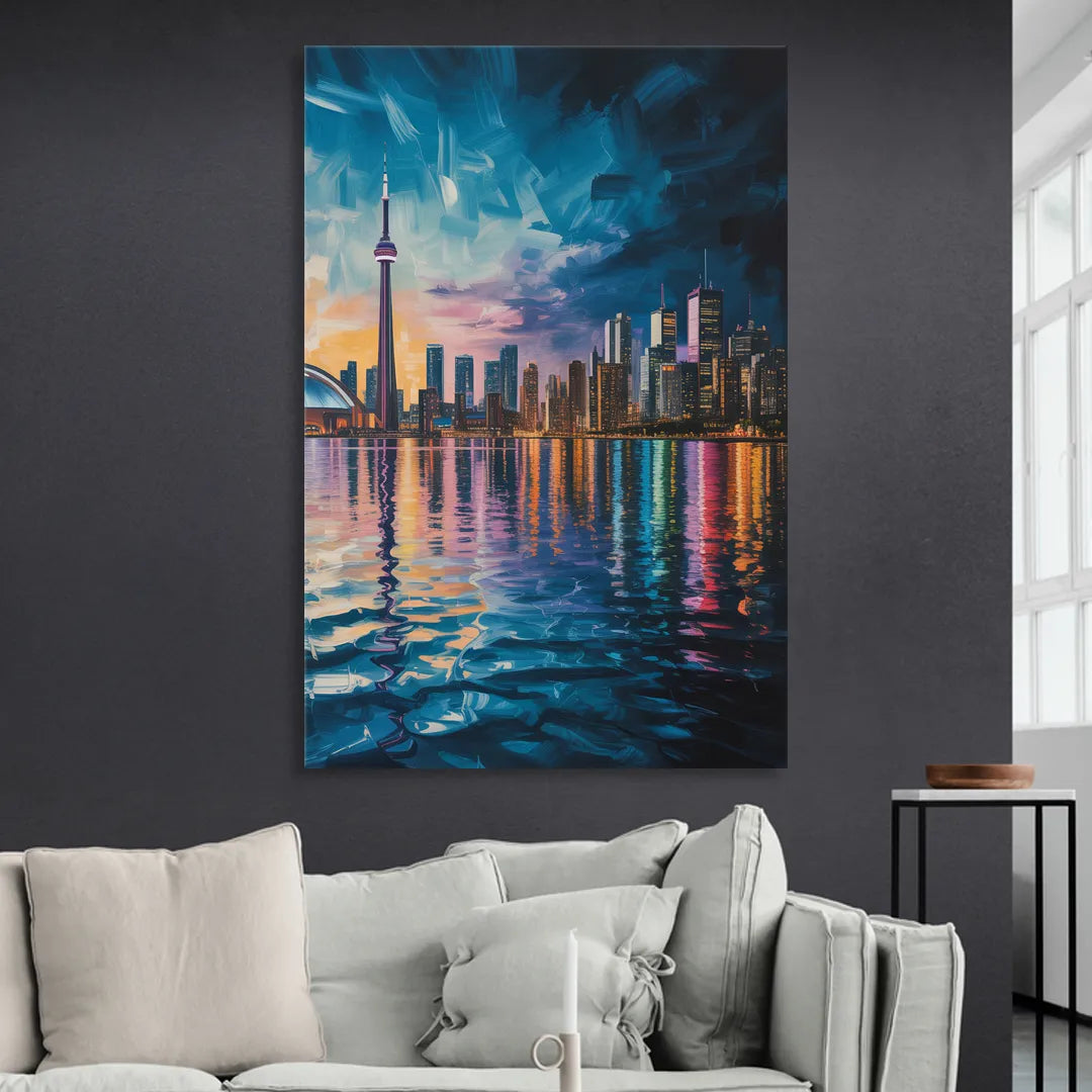 Toronto Skyline at Night Watercolor Living Room - Canvas Wall Art