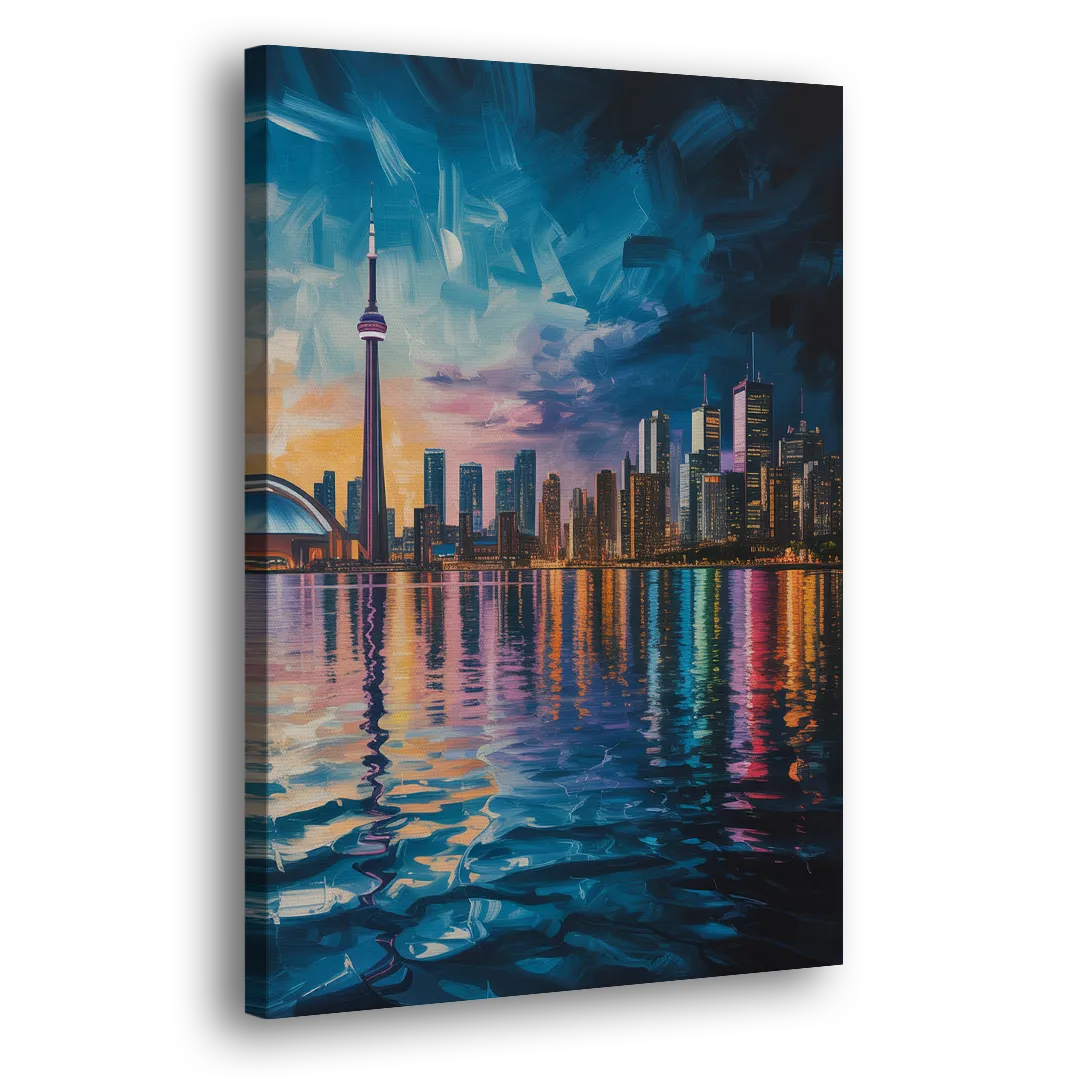 Toronto Skyline at Night Watercolor Side - Canvas Wall Art