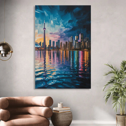 Toronto Skyline at Night Watercolor Sitting Room - Canvas Wall Art
