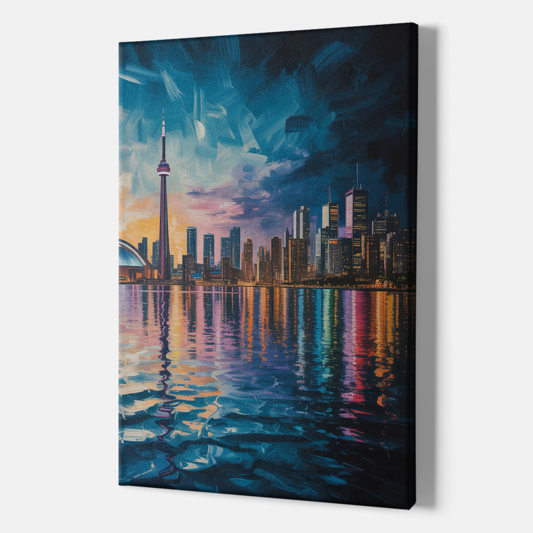 Toronto Skyline at Night Watercolor - Canvas Print Art Sides