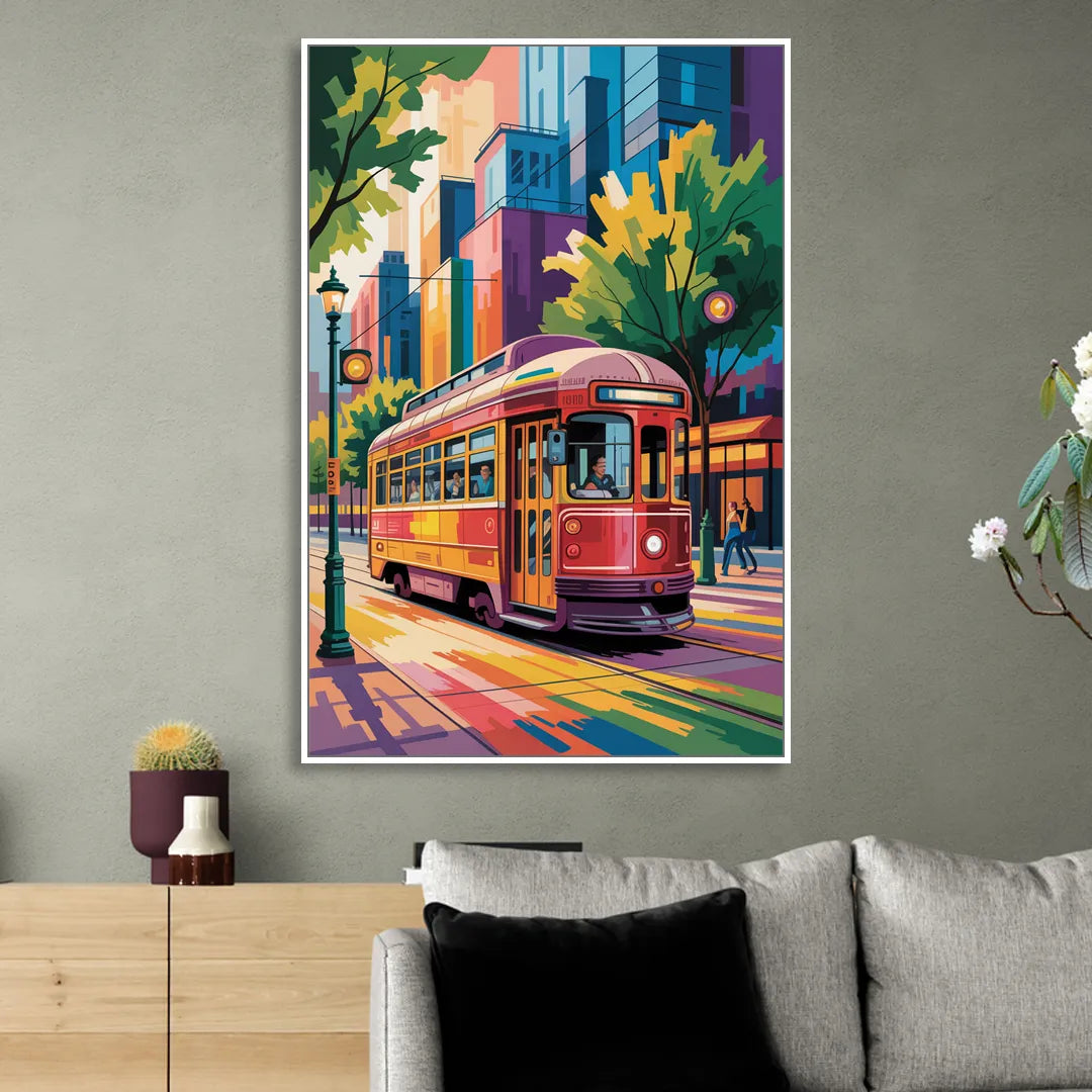 Toronto Streetcar Vintage Living Room - White Canvas Wall Art