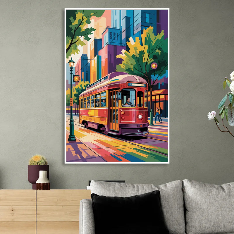 Toronto Streetcar Vintage Living Room - White Canvas Wall Art