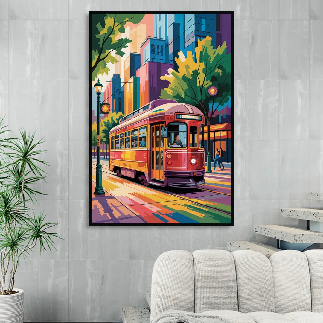 Toronto Streetcar Vintage Sitting Room - Black Canvas Wall Art