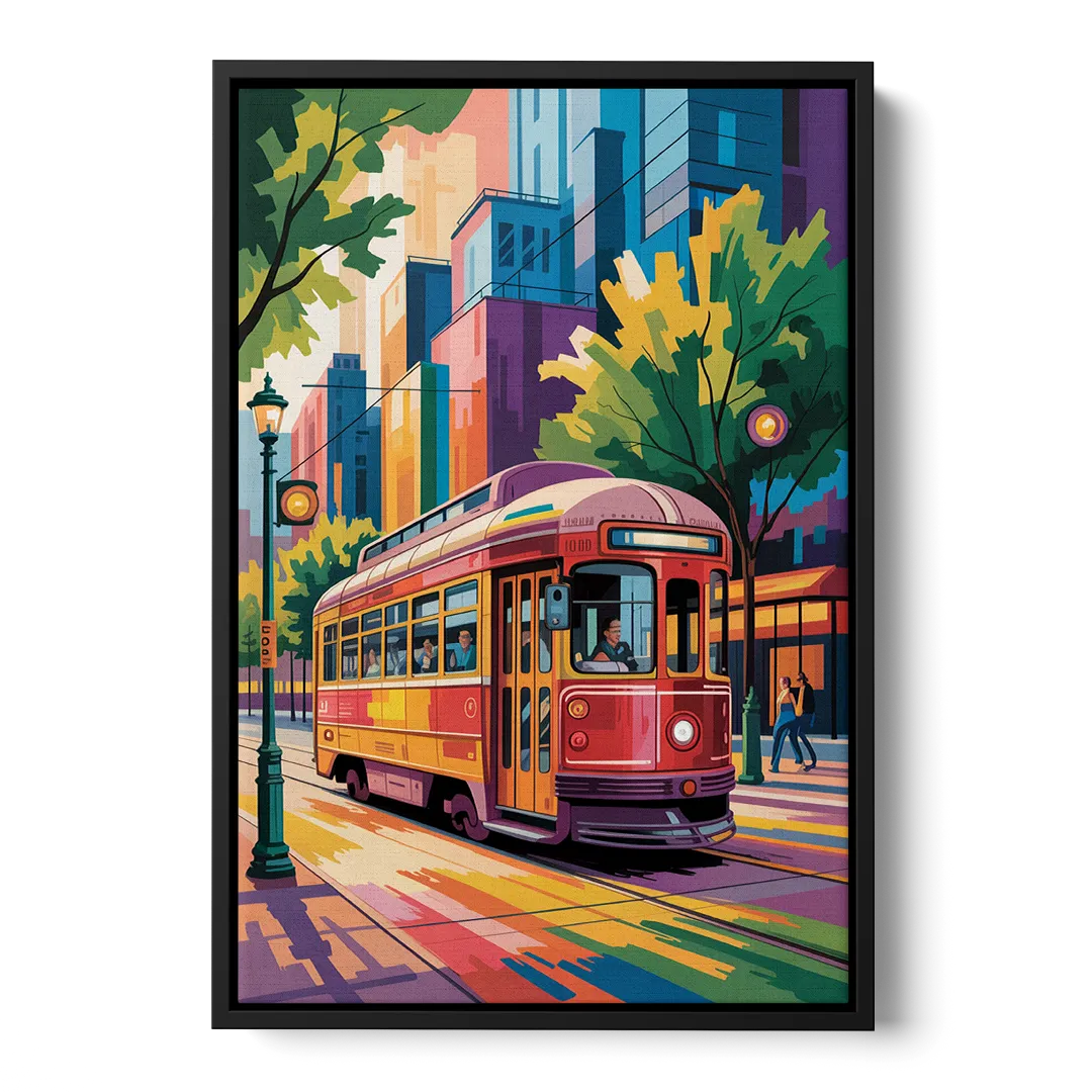 Toronto Streetcar Vintage Front - Black Canvas Wall Art