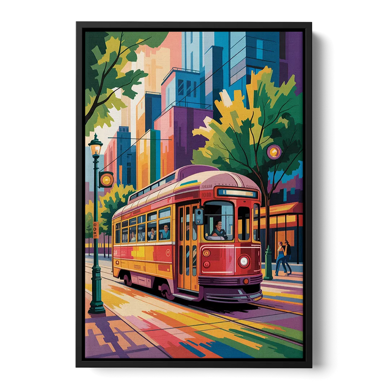 Toronto Streetcar Vintage Front - Black Canvas Wall Art
